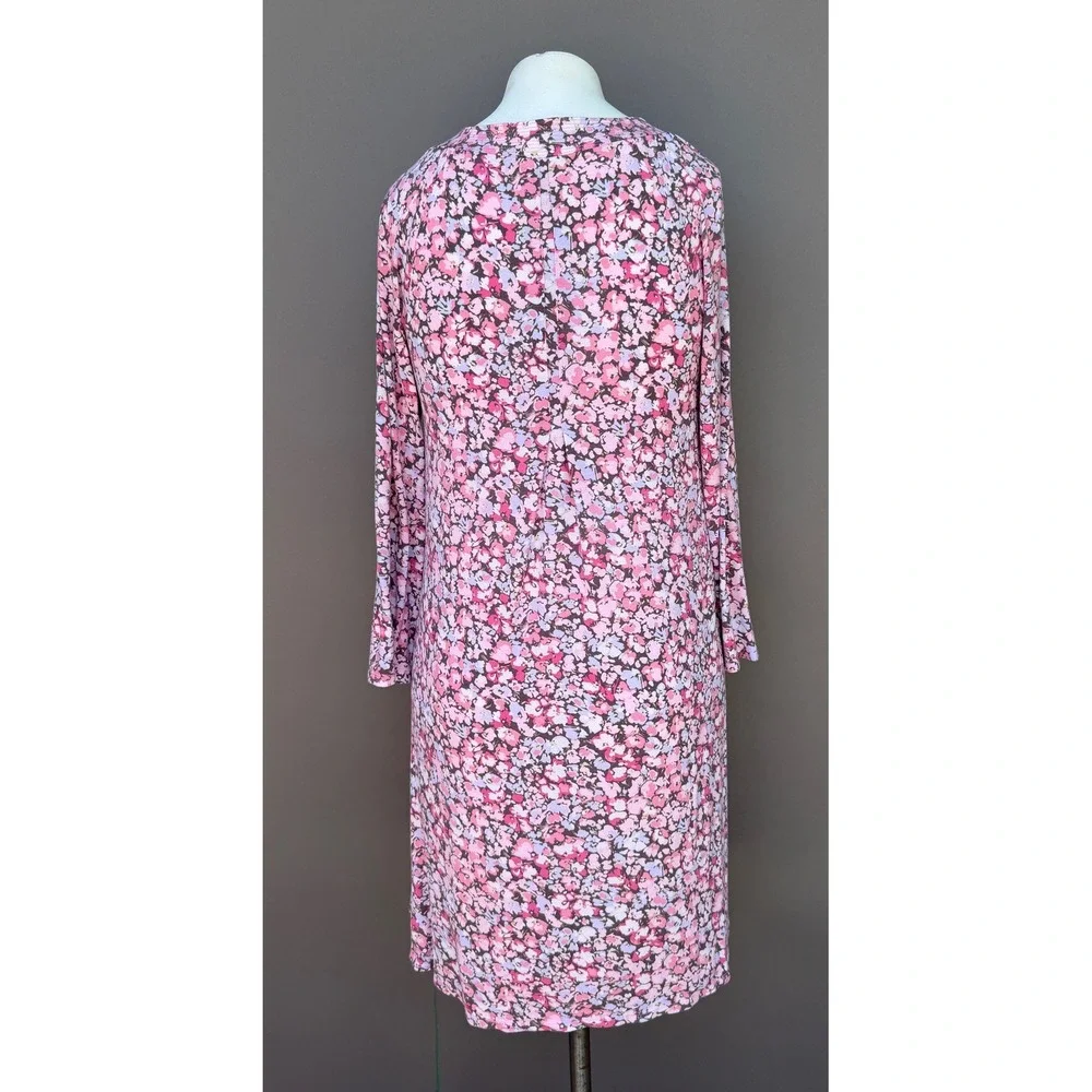 Midnight Carole Hochman Nightgown Medium Pink Floral Long Sleeve VNeck Sleepwear